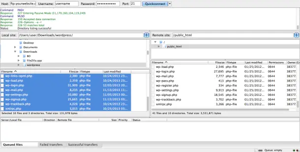 Uploading Wordpress by FTP