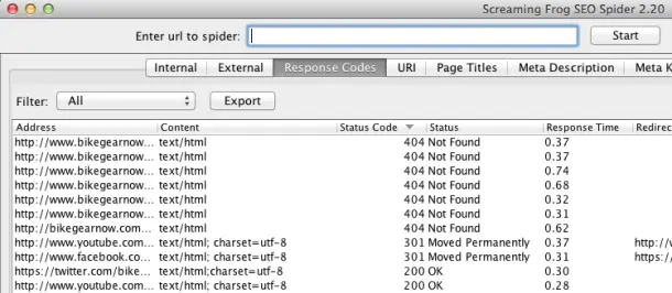 Screaming Frog broken links