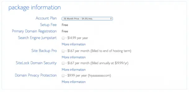 Bluehost package