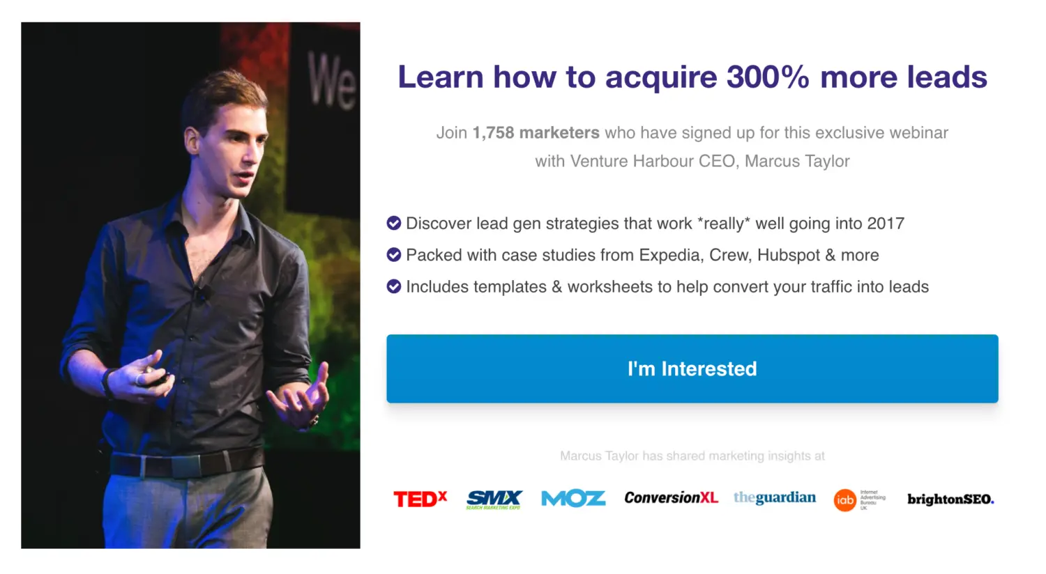 Venture Harbour targeted exit pop-up offering a free download or promotion.