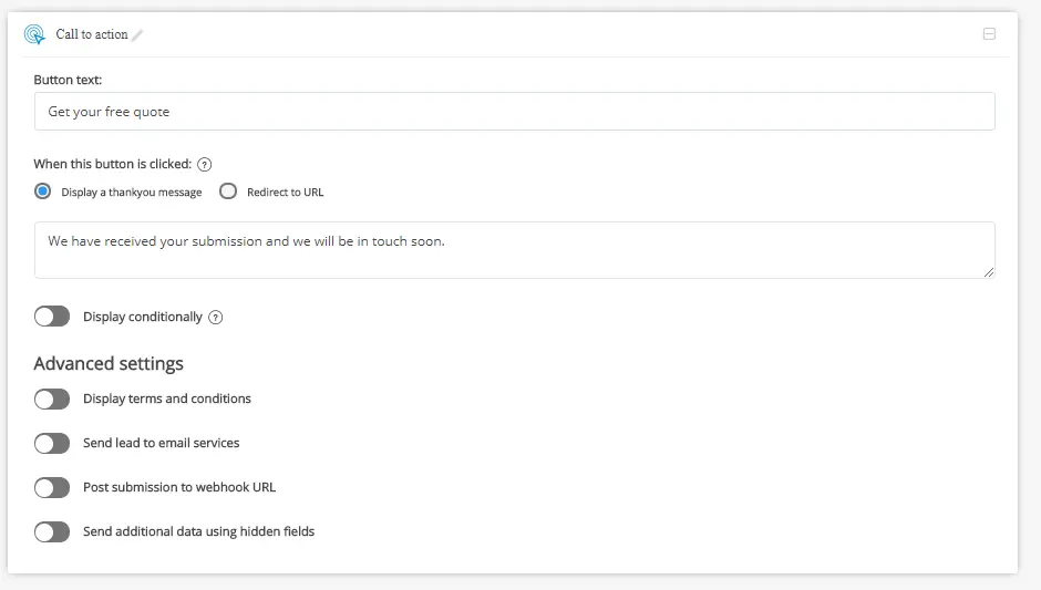 ActiveCampaign settings showing advanced form submission options.