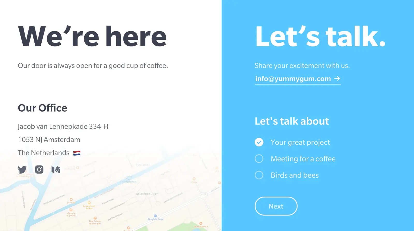 Yummy Yum contact form prompting user interactions.