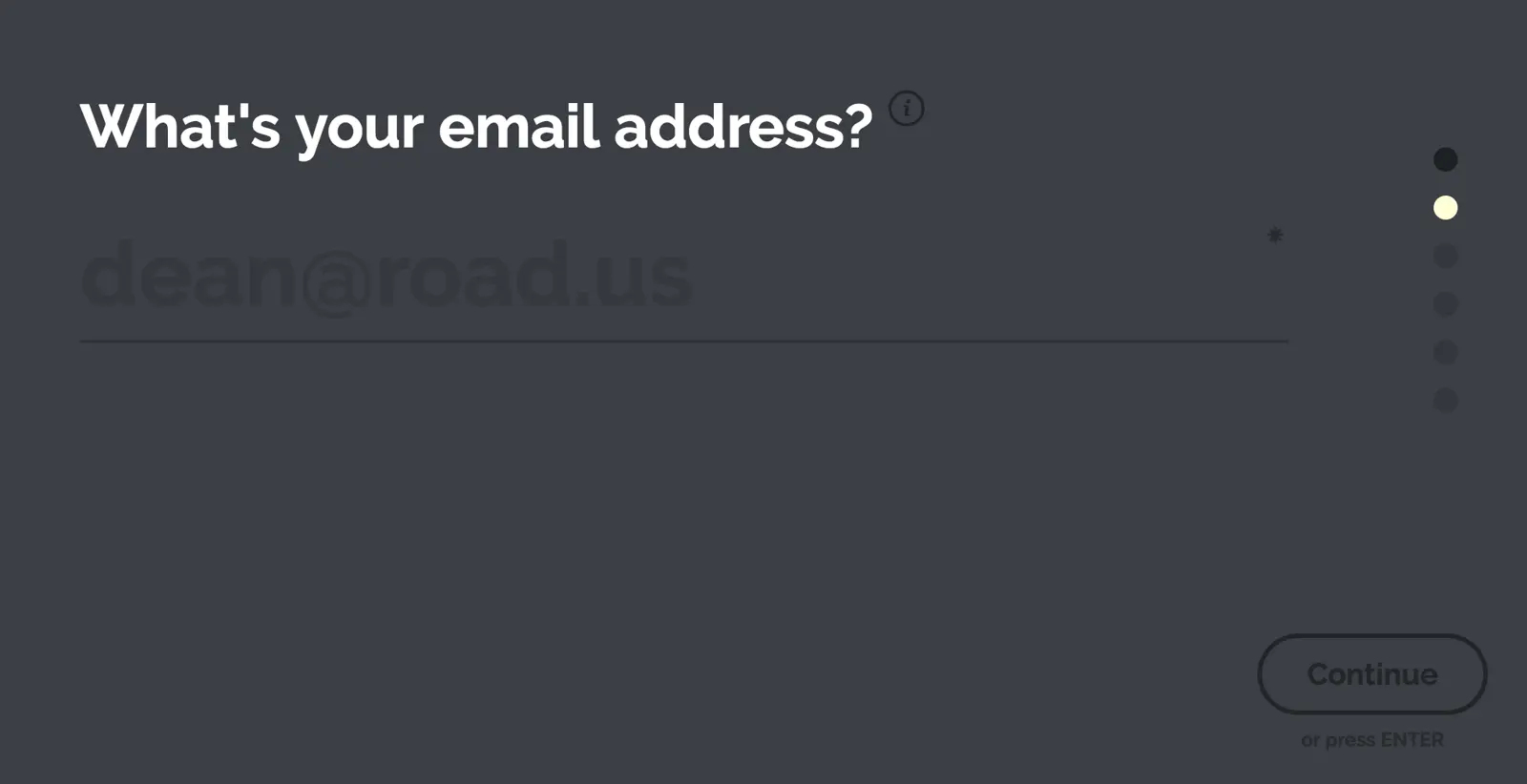 Road email input form requesting user email address.