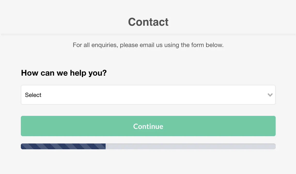 Multi-step form for inquiries on a contact page.