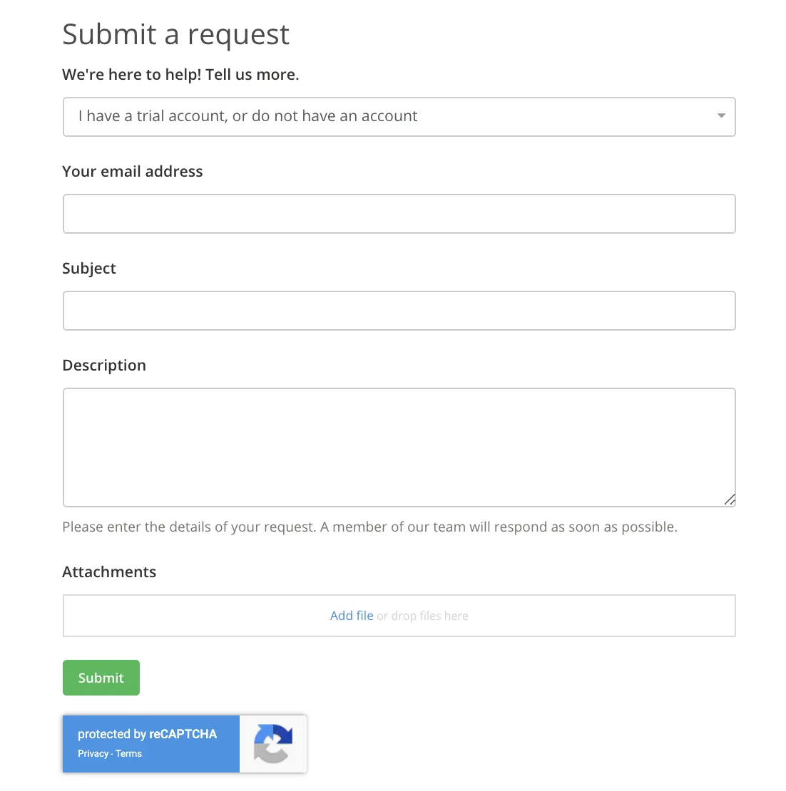 ActiveCampaign form design for submitting a request.