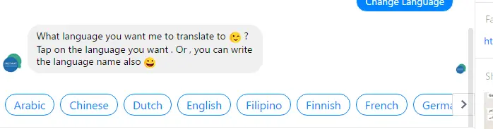 Instant Translator interface showing language selection options.