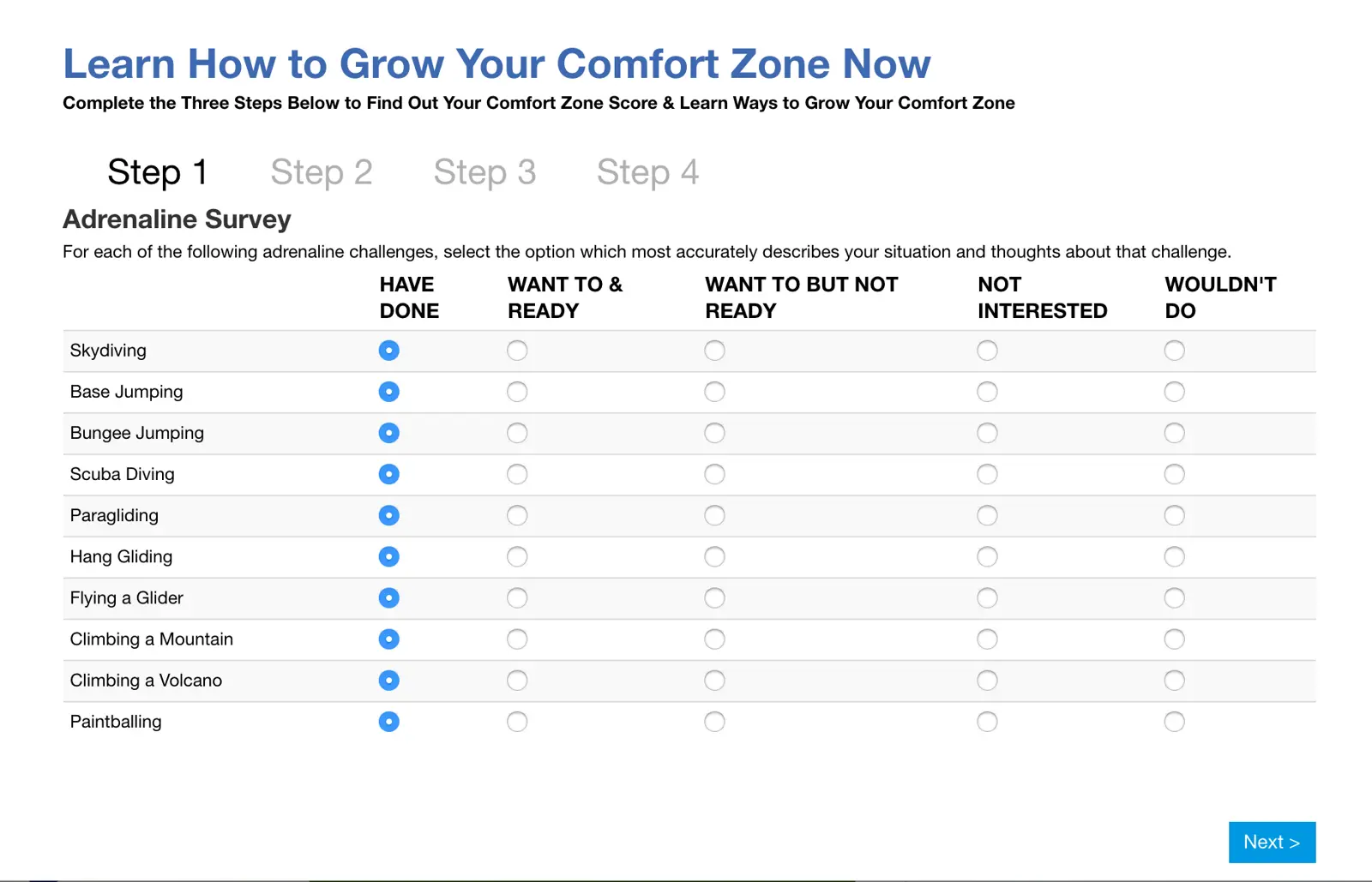 What is my comfort zone form