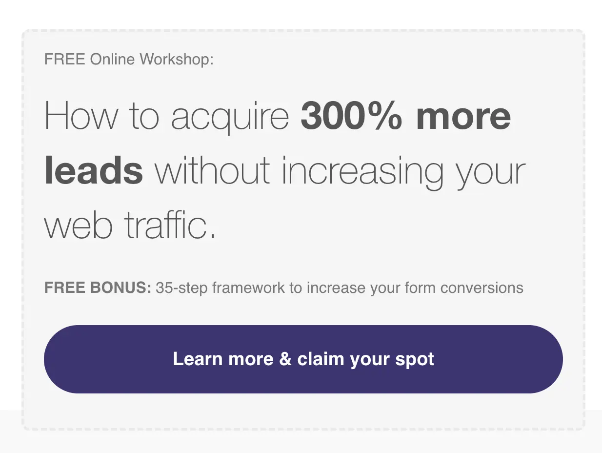 Call-to-action for a workshop on increasing leads by 300%.