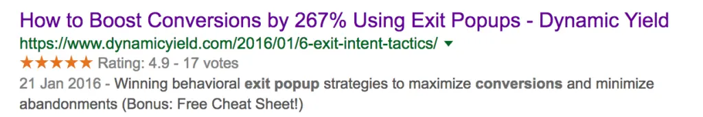 Dynamic Yield dashboard displaying exit pop-up performance metrics.