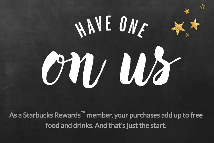 Starbucks Rewards promotional graphic offering free food and drinks.