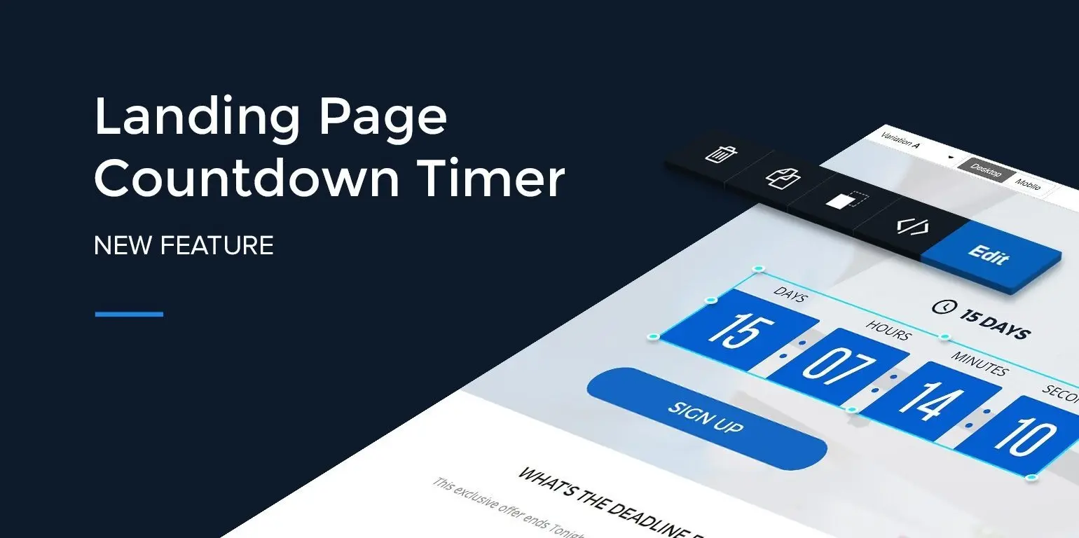 Landing Page countdown timer showing days, hours, and minutes remaining.