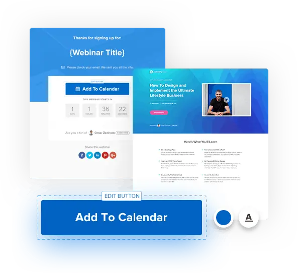 WebinarNinja landing page showcasing registration and calendar integration features.