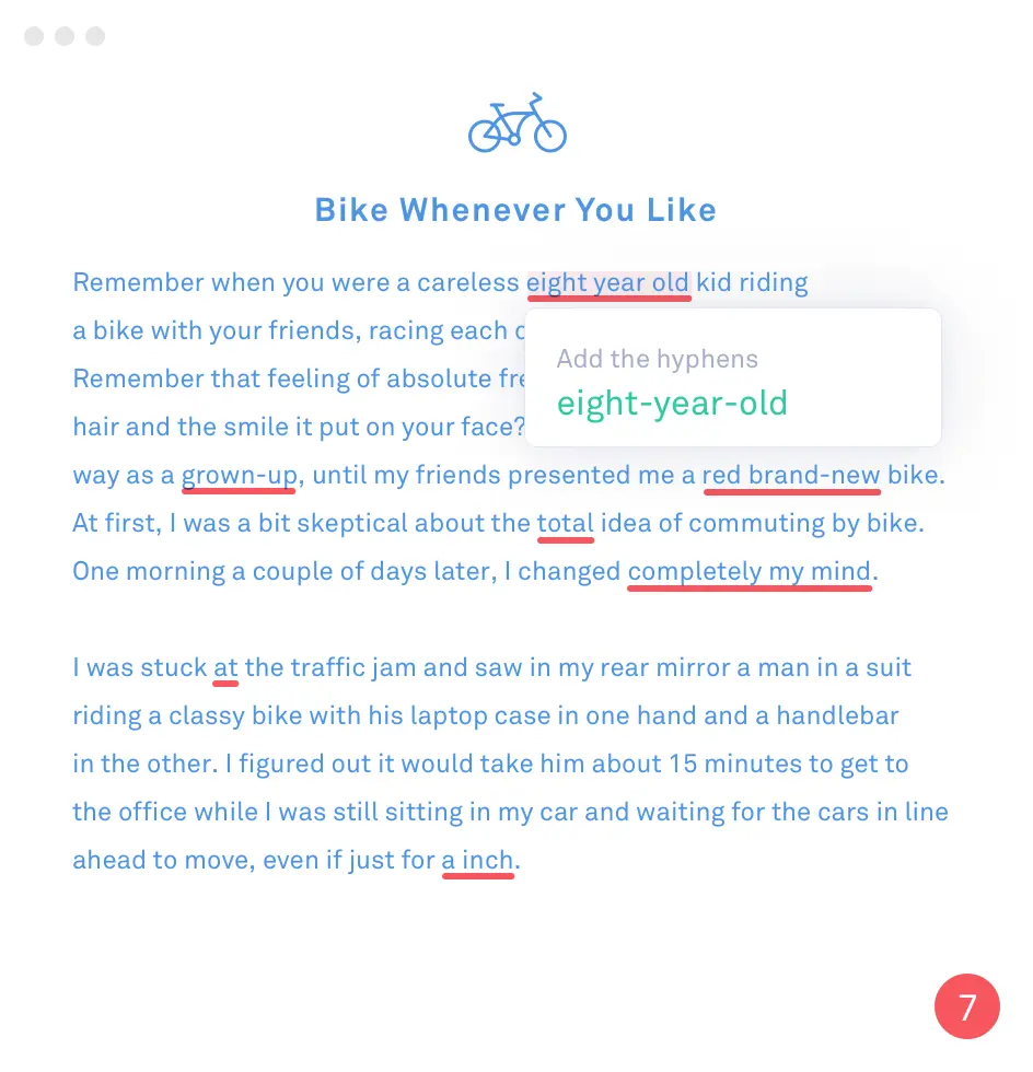 Grammarly writing tool showing content improvement suggestions.