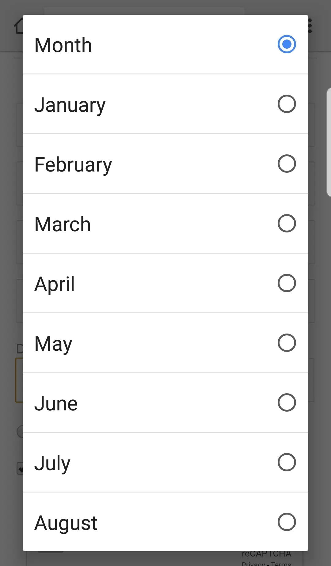 HTML5 month input type showing month selection options.