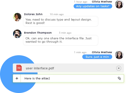 nTask messaging interface showing team communication and file sharing.