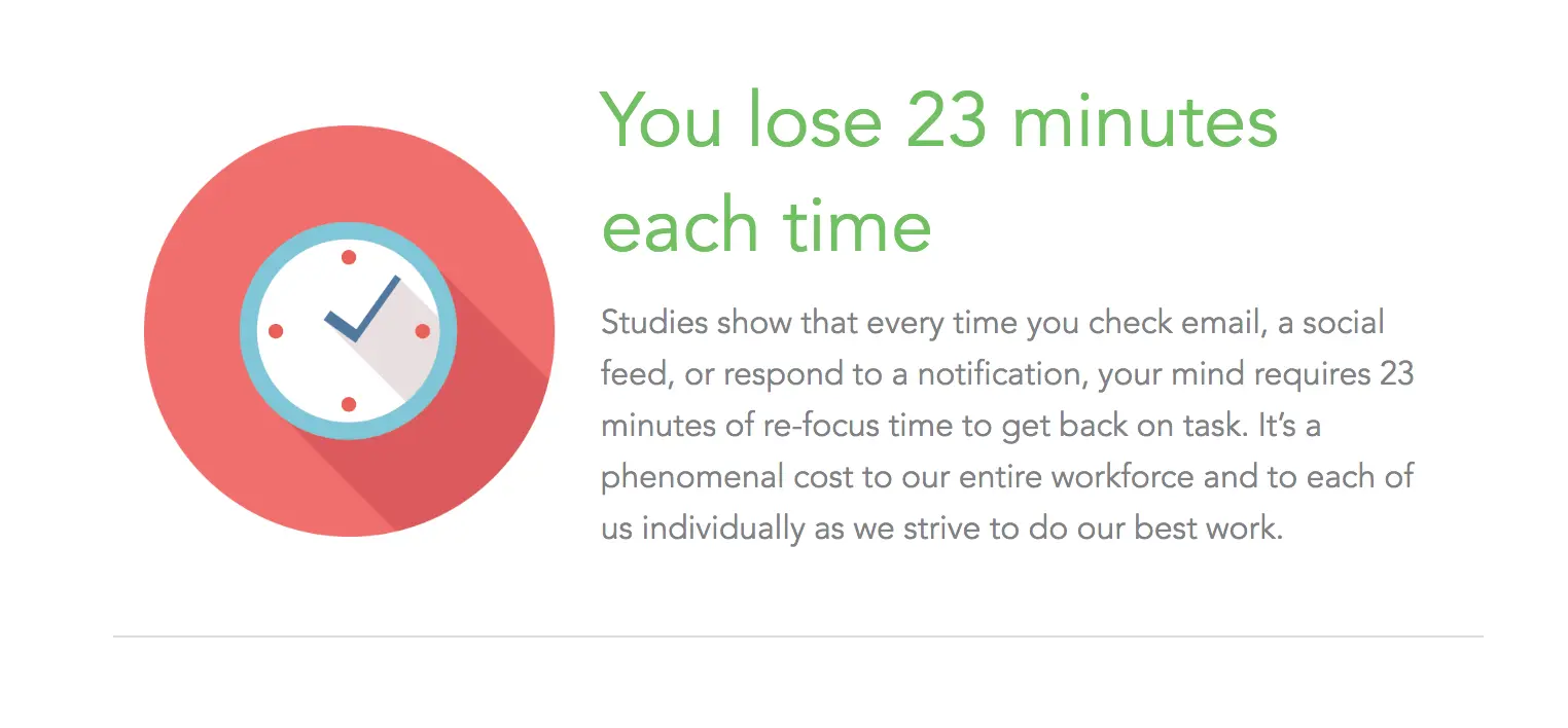 You lose 23 minutes each time you check email or notifications.