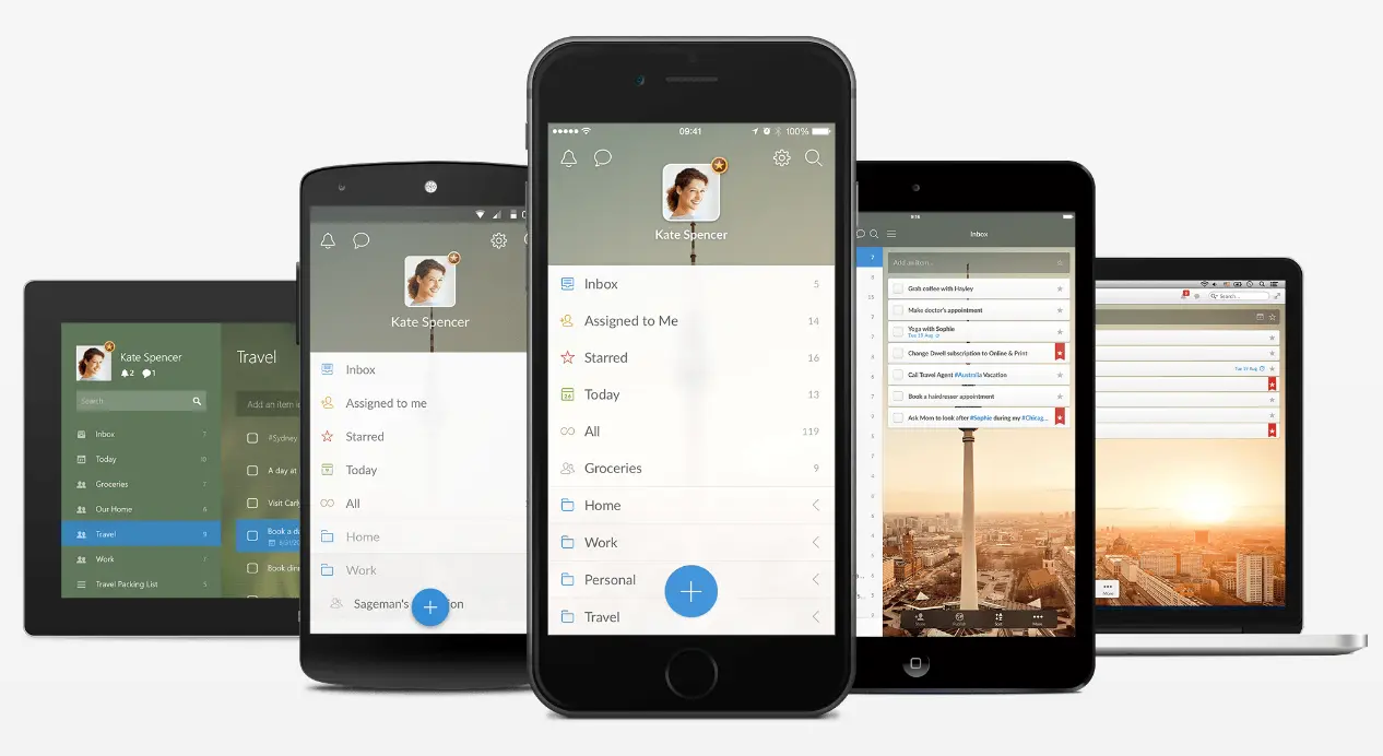Wunderlist interface displaying task organization across devices.