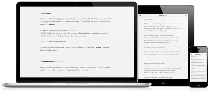 Markdown documentation displayed across Mac and iOS devices.