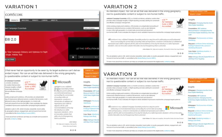 comScore variations showcasing different campaign delivery strategies and their potential impacts.