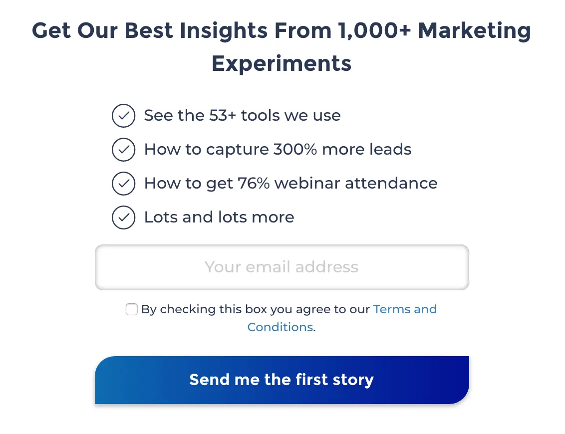 ActiveCampaign form with fields for email and consent checkbox.