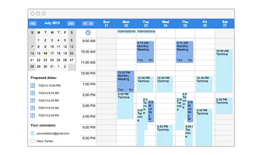 Doodle scheduling app showing available times for meetings.