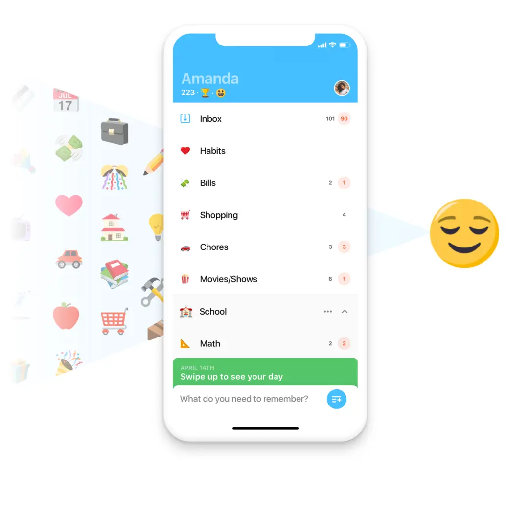 WeDo app interface showing task management features and reminders.