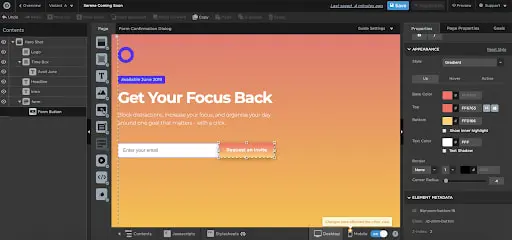 Focusmate onboarding interface showing email capture form.
