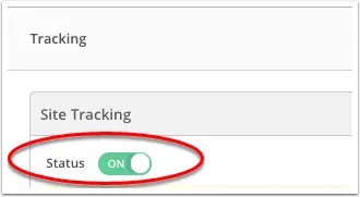 ActiveCampaign Site Tracking settings showing the status toggle.