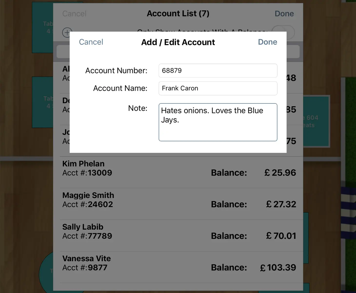 Kapture account management interface showing account details and notes.