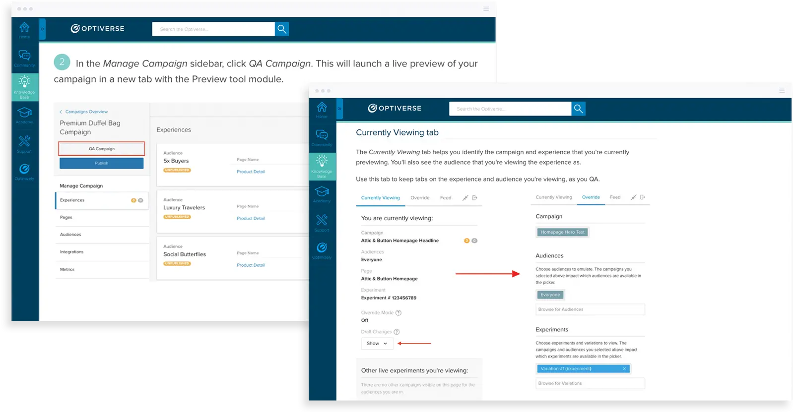 Optiverse campaign management interface displaying audience settings.