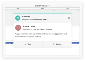Hootsuite scheduling interface showing a message preview.