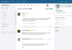 Helpscout conversation interface displaying customer inquiries and responses.