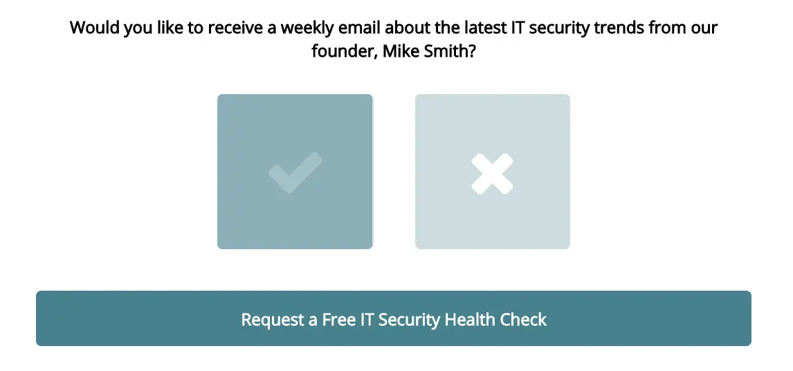 Selectable images for yes/no consent requests in email subscription form.