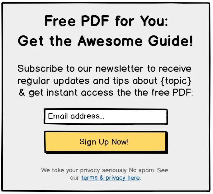 Opt-in form for a newsletter offering a free PDF guide.
