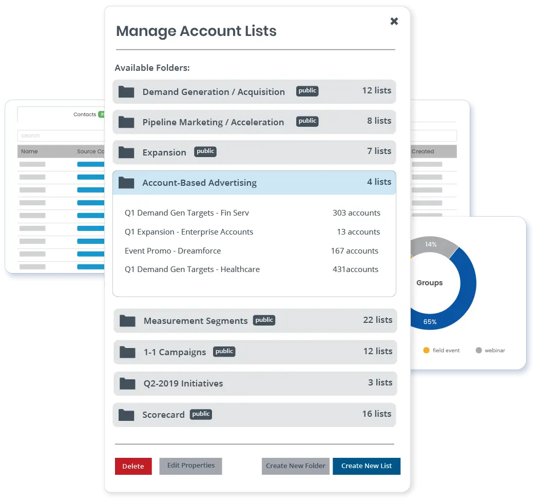Terminus account management interface showing available folders and lists.