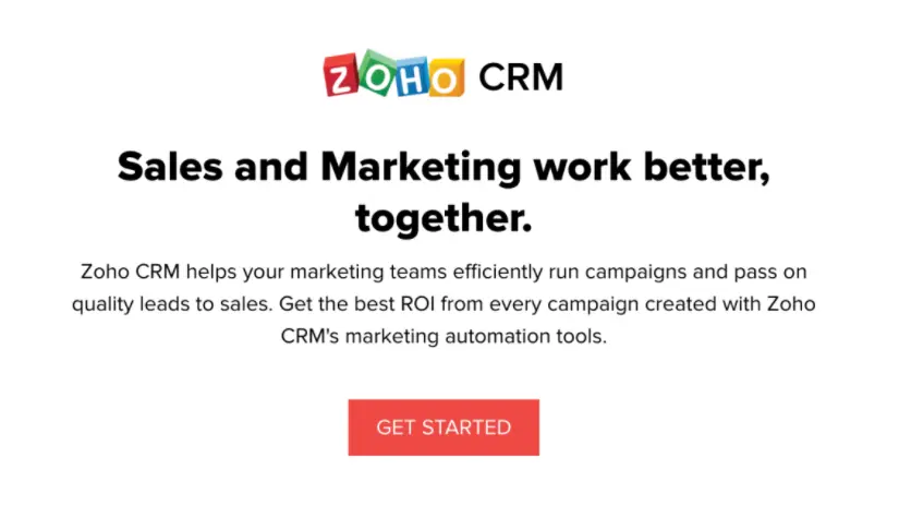 Zoho CRM promoting its marketing automation tools.