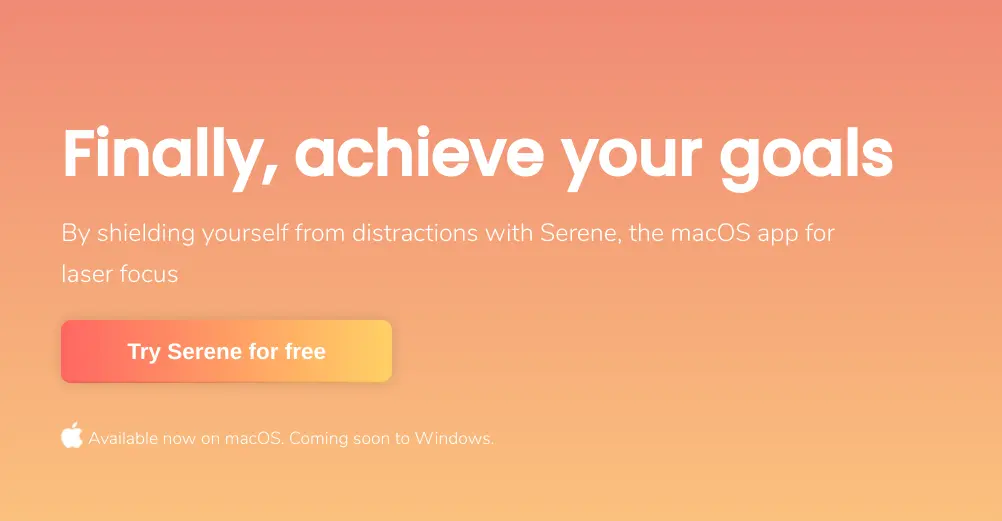 Serene app promotional banner encouraging focus and productivity.