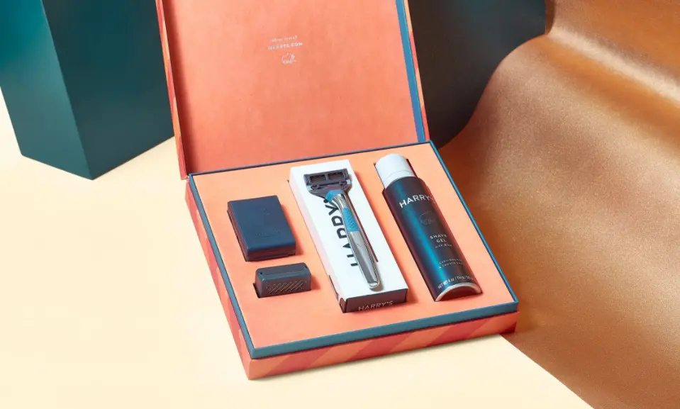 Harry's shaving kit displayed in an elegant gift box.