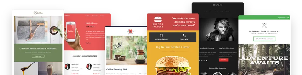 Benchmark landing page templates showcasing various design options.