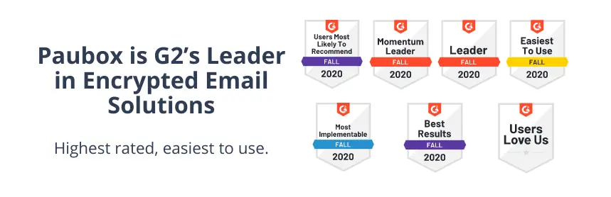 Paubox awards for G2's Leader in Encrypted Email Solutions.