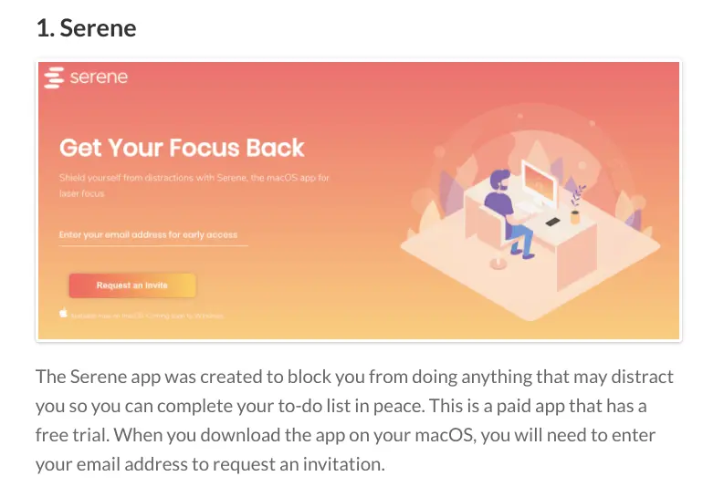 Serene app interface showcasing focus and productivity features.