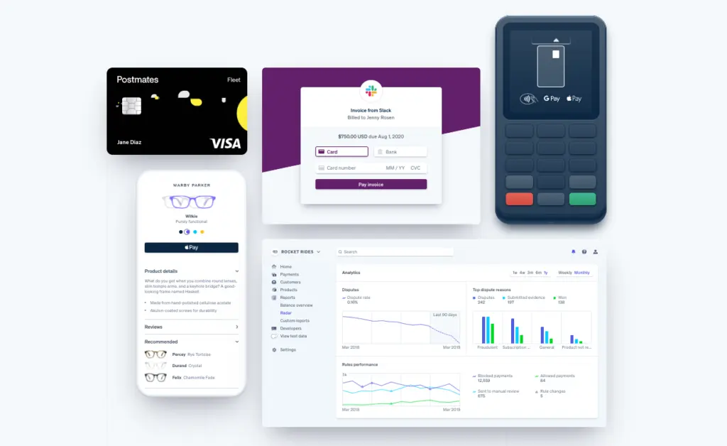Postmates payment processing interface showcasing transaction options and analytics.