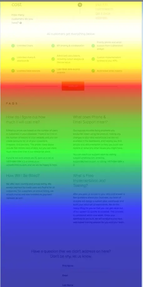 Crazy Egg heatmap showing user interactions on a pricing page.