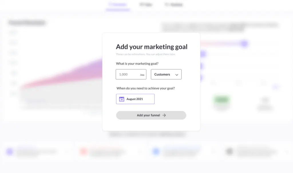 Baremetrics goal-setting interface showing customer target and deadline selection.