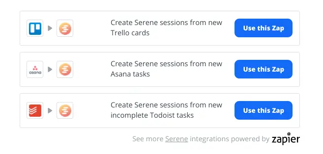 RescueTime integrations showing connections with Trello, Asana, and Todoist tasks.