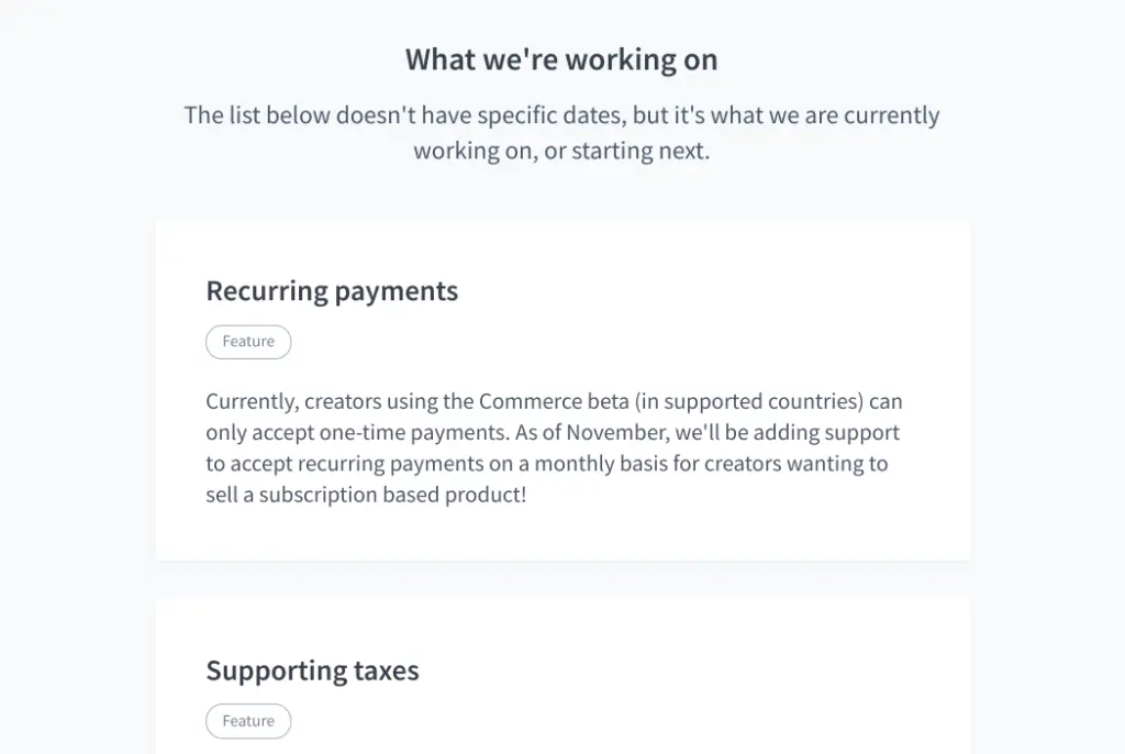 Kit dashboard showcasing upcoming features and updates.
