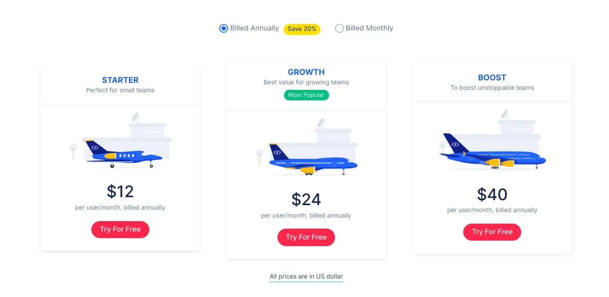 Salesmate pricing plans showing Starter, Growth, and Boost tiers.