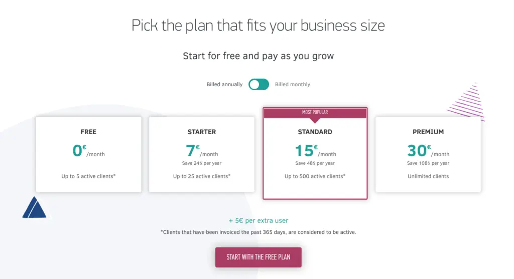 Elorus pricing plans comparison showing different subscription tiers and their features.