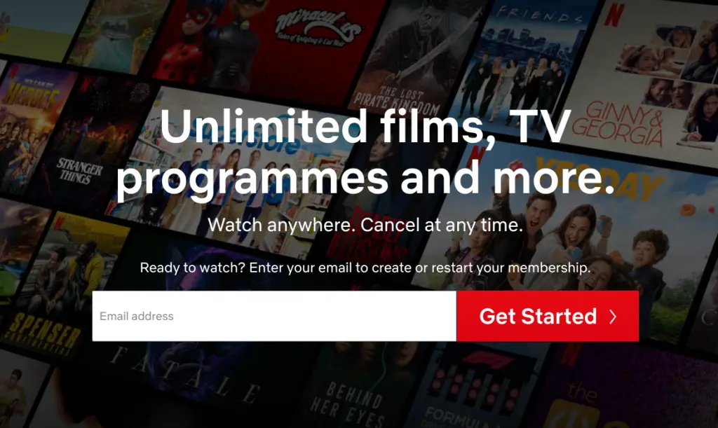 Netflix subscription sign-up page inviting users to enter their email address.