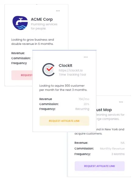 Business directory showcasing partner companies and their affiliate details.